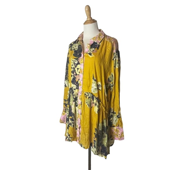 NWOT Free People Yellow Floral Brunch A ButtonUp Mini Dress/Blouse S - Picture 12 of 16